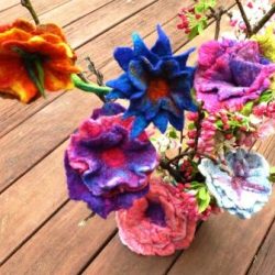 Wet felted flowers